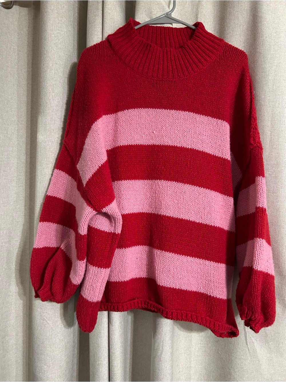 Amazon Red and Pink Striped Chunky Knit Sweater